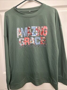 Amazing Grace Floral Lettering Sweatshirt - Olive Green